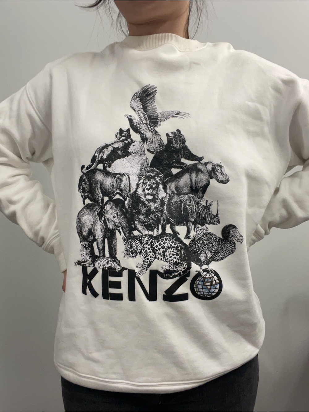 KENZO XS White Graphic Animal Logo Sweatshirt